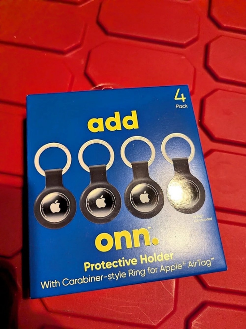 onn. Protective Holder With Carabiner-style Ring for Apple AirTag. Black &